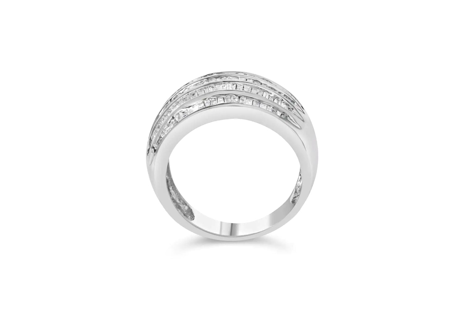 .925 Sterling Silver 1.0 Cttw Baguette-Cut Diamond 6-Row Channel Set Domed Tapered Cocktail Fashion Ring (H-I Color, I2-I3 Clarity)