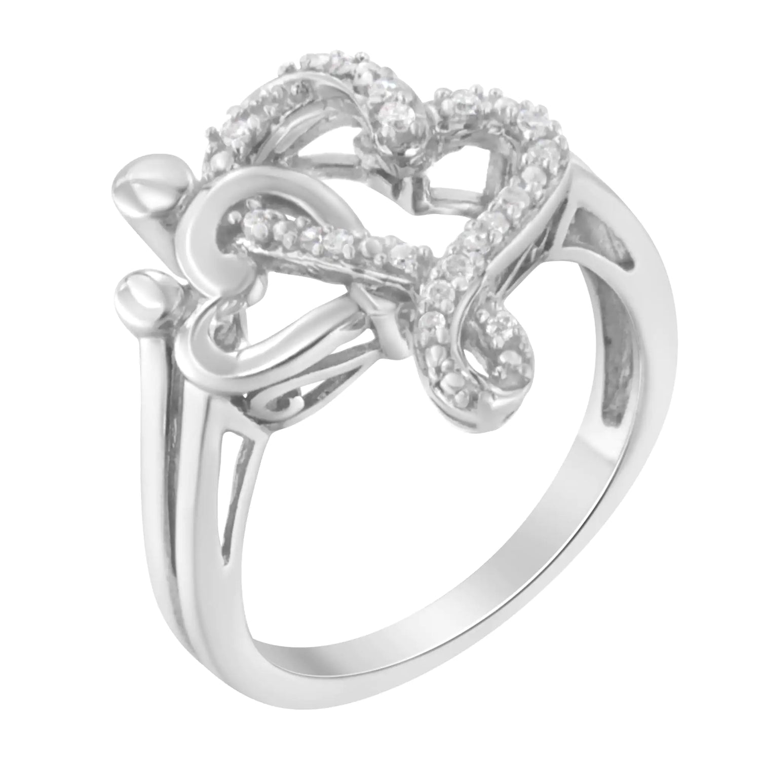 .925 Sterling Silver Diamond Heart and Music Note Ring (1/10 Cttw, H-I Color, I3 Clarity)