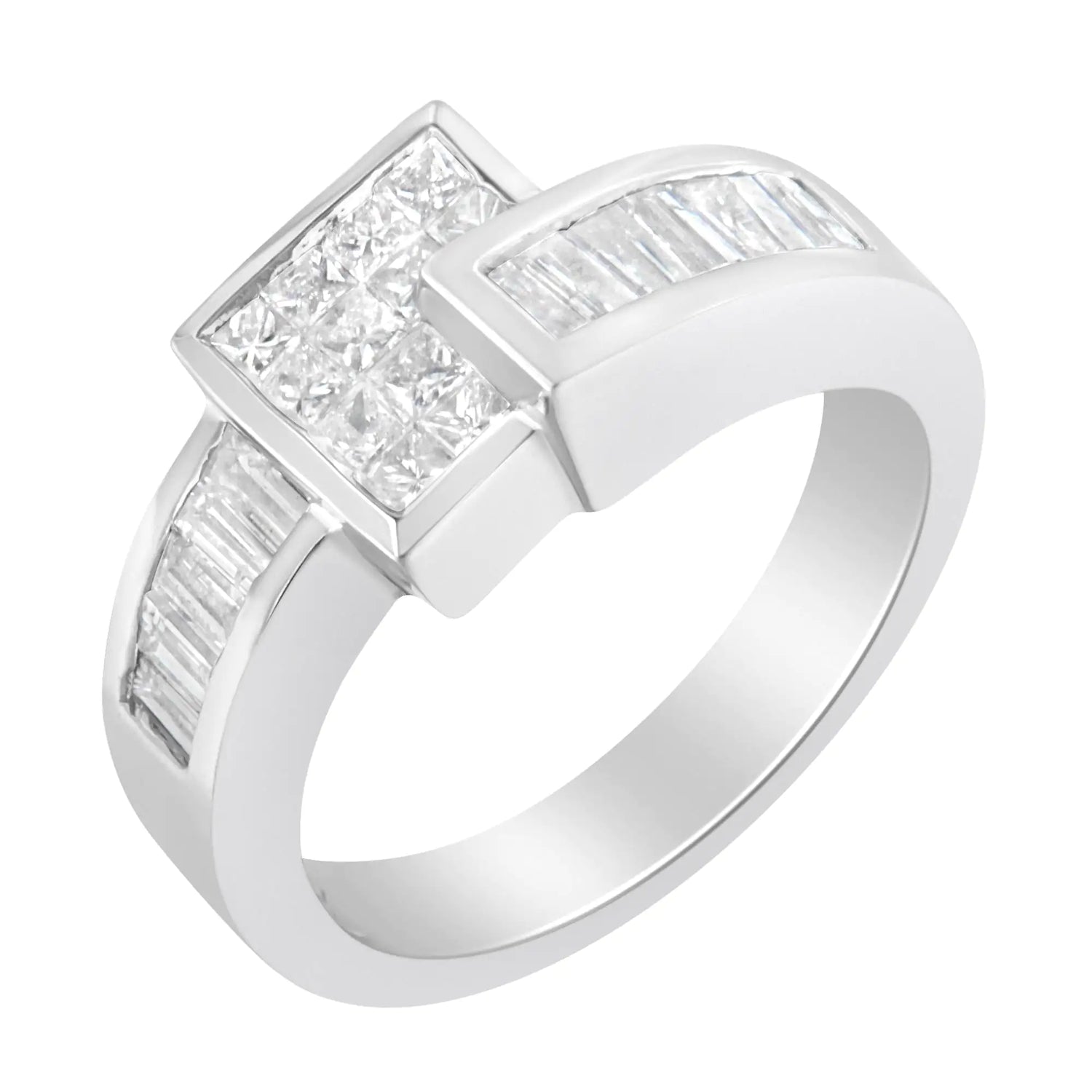 14K White Gold Princess and Baguette-cut Diamond Ring (1 1/3 Cttw, G-H Color, SI2-I1 Clarity)