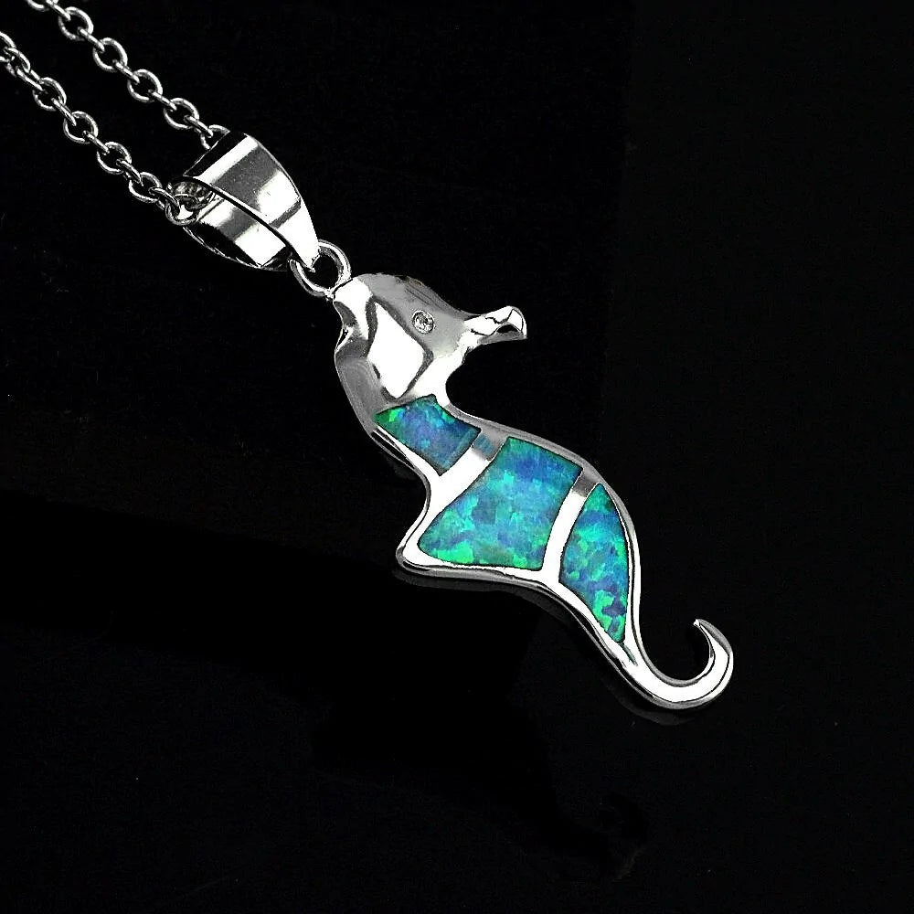 Full Blue Imitati Opal Sea Turtle Pendant Necklace