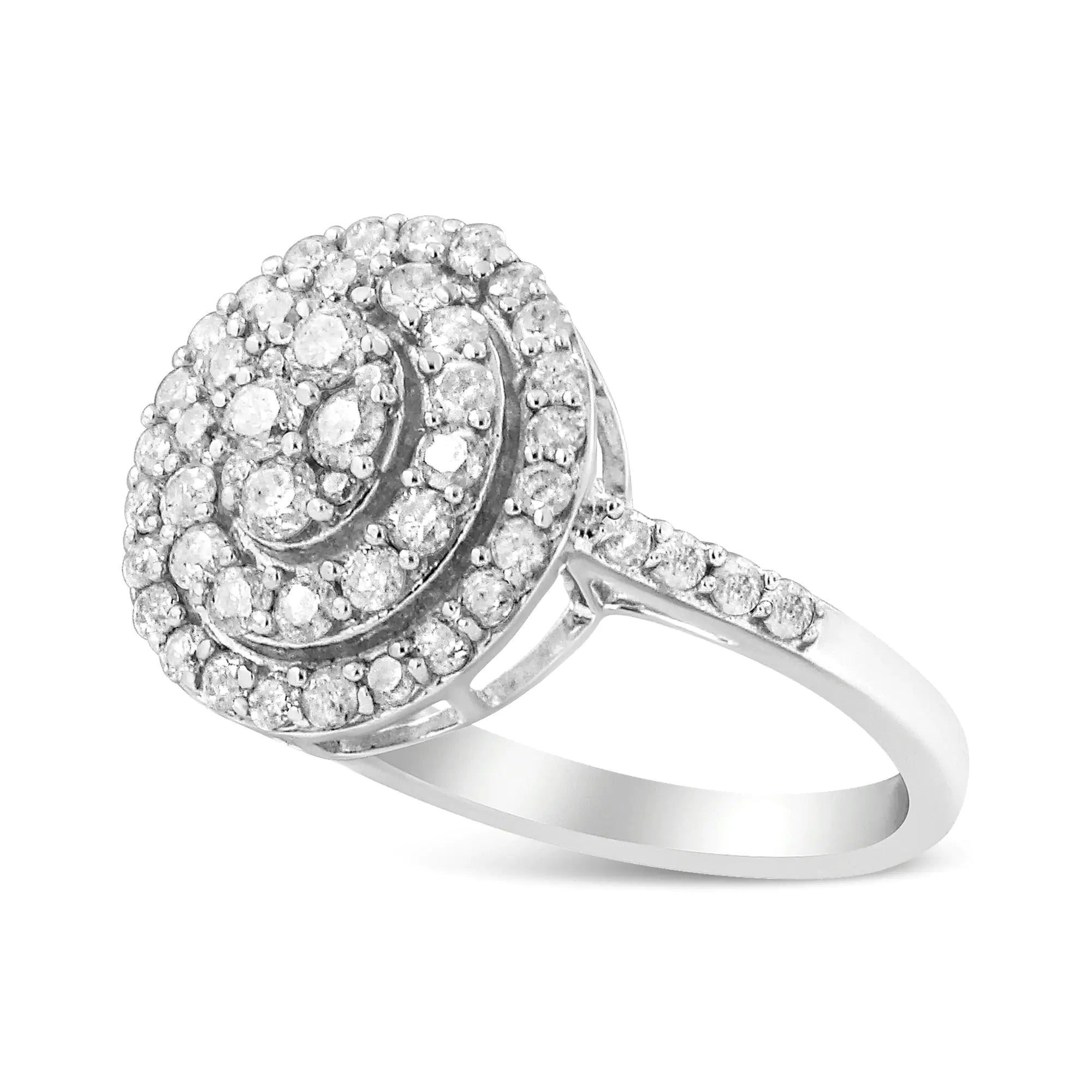 .925 Sterling Silver 1.0 Cttw Round-Cut Diamond Cluster Ring (I-J Color, I3 Clarity)